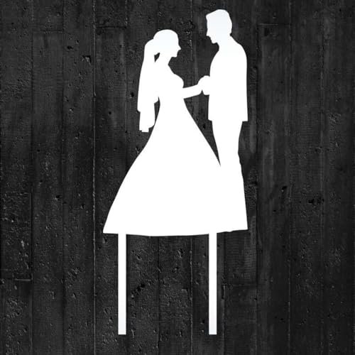 Cake Company Acryl Cake Topper Brautpaar Scherenschnitt | Hochzeit Tortendekoration für besondere Momente I Tortenfigur aus hochwertigem Acryl weiß | Größe : 140x120 mm, Stärke: 3 mm