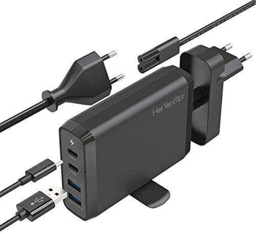 HotTopStar Cargador Adaptador de 4 Puertos Compatible con MacBook Pro, MacBook Air 2018, iPhone 11 Plus MAX / 11 Plus y 11 Plus (75W, 4 Puertos USB 3.0, USB Dual C 60W / 18W y 5V / 2.4A)