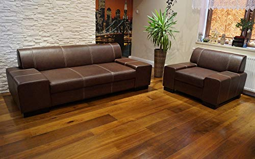 Quattro Meble Dunkelbraunes Echtleder Sofagarnitur London 2,5 er + Sessel Leder Antique Dark Brown Ledersofa Echt Leder Couchgarnitur Möbel Set große Farbauswahl !!!