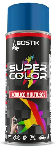 Bostik SUPER COLOR AZUL CIELO RAL 5010, Pintura en Spray Acrílica para Uso Profesional y Doméstico, Multiusos, Secado Rápido, Acabado Brillante, Interior y Exterior, Bote 400 ml