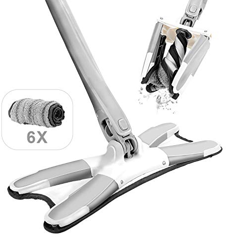 DECMAY X-Type Flat Floor Mop with 6Pcs Microfiber Mop Cloth-Replace Hand-Free Wash Clean Mop with 360 Rotating Head, Manual Extrusion Household Cleaning Tools Dust Mops & Pads