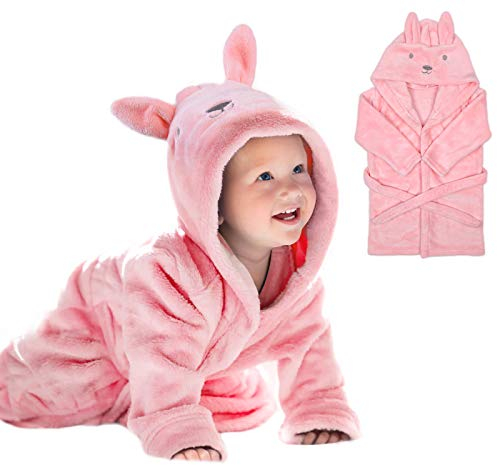 URAQT Toalla Bebe Recien Nacido, Toalla Baño Bebe con Capucha y Lindas Orejas, Poncho Toalla Bebe Suave para Niños y Niñas, Toalla Playa Bebe Niños Extra Absorbente, Regalo Bebe (Conejito Rosa)