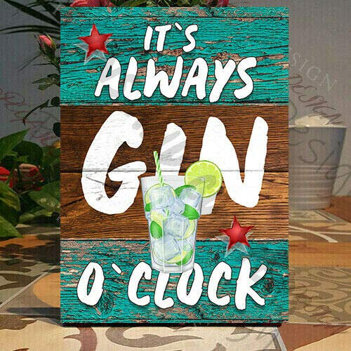 It's always Gin O'Clock vintage Sign novelty gift Wooden-Plaque SHABBY CHIC
