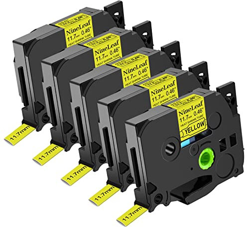 Nineleaf 5 Pack 11.7mm x 1.5m Heat Shrink Tubing Tape Compatible for Brother P-Touch HSe-631 HSe631 HS631 HS-631 PT-E300 PT-H300 PT-E300VP PT-E500 PT-E500VP E550W Label Maker