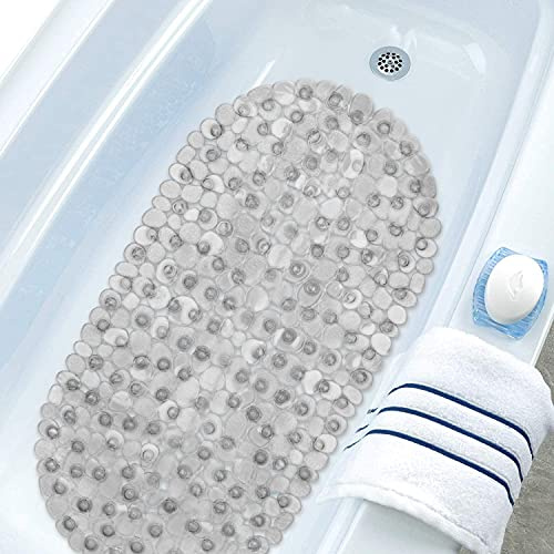 WELTRXE Duschmatte, Antirutschmatte aus Kunststoff für Kinder und Familie Dusche, rutschfeste Badewannenmatte mit Hunderte Saugnäpfen, Oval Duscheinlage PVC 69 x 36 cm grau