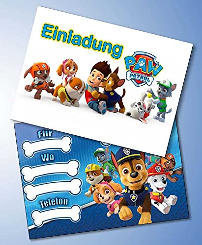 Einladungskarten 10er Set + 10 Umschläge Kindergeburtstag kompatibel mit Paw Patrol, Format DIN A6 (Postkarte 148 x 105 mm), 0021