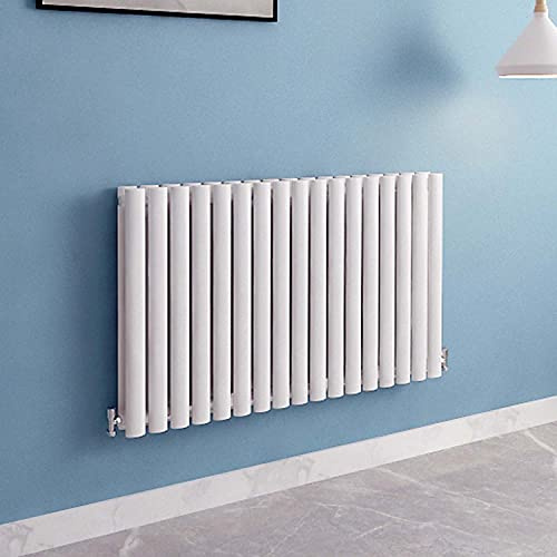 Acezanble∣White Radiators Double Oval Column Panels Horizontal 600mm Wide Low Radiator Centre Heating for Bathroom Kitchen Living Room Small Large Average