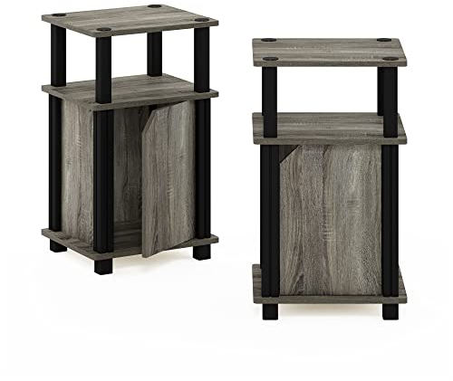 Furinno Just 3-stufiger Beistelltisch mit Tür, 2er-Set, französische Eiche/Schwarz