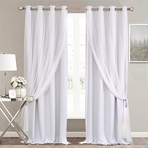 SOFJAGETQ - Tende a doppio strato, oscuranti e velate, pannelli decorativi per finestre, coppia di tende con occhielli per soggiorno e porta del patio, 132 x 274 cm, bianco grigiastro, 2 pezzi