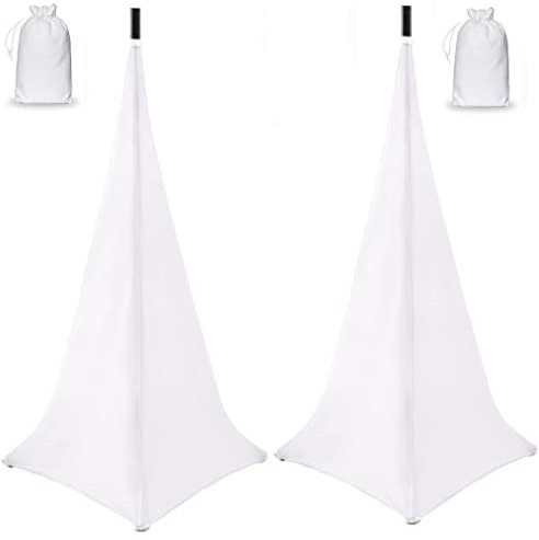 Speaker Stand Cover UCARE Universal Lighting Tripod Stand Scrim DJ Speaker Light Stand Skirt Cover Triple Sided 360 Degree Stretchable Speaker Stand Scrim Cloth for Weddings Banquets(TWO PACK-WHITE)
