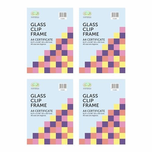 (Pack of 4) - A4 Frameless Clip Frame with Styrene Front 21 x 29.7cm Photo Poster Frame Document Certificate Frames Classic Wall Mountable Photo Frame For Home & Office.