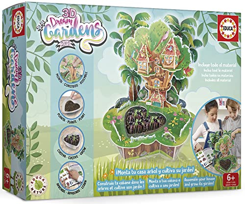Educa - 3D Dream Garden 2in1 Casa Árbol | Construye con Piezas de cartón a Todo Color Esta Casa Árbol y cultiva tu Propio jardín en casa | A Partir de 5 años (19469)