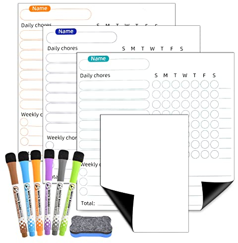 Colexy Magnetischer Wochenplaner, abwischbar Magnettafel, 3Pcs Stundenplan Wiederbeschreibbarer Planungstafeln mit 6 Stift & Leeres Magnet, Tafelwischer für Haushaltsplan, Speiseplan, Fitness-Planer