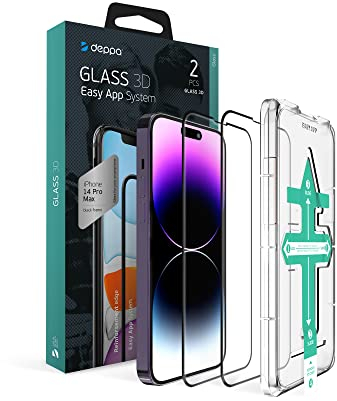 Deppa |2 Stück| für iPhone 14 Pro Max (6.7') Schutzfolie mit Schablone | 9H Stoßfest | Vollständige Abdeckung | Blasenfreie, einfache Installation| Ultra-Klar