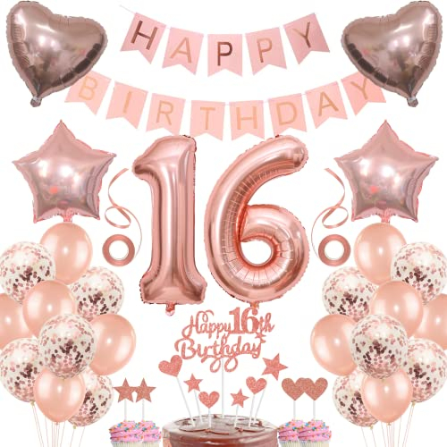 Deko 16. Geburtstag Mädchen Tortendeko 16 Geburtstag Mädchen Deko Geschenk für 16. Geburtstag Mädchen Rosegold Geburtstag 16 Mädchen 16 jahre Geburtstag deko Ballon 16 Geburtstag 16 jahre Mädchen