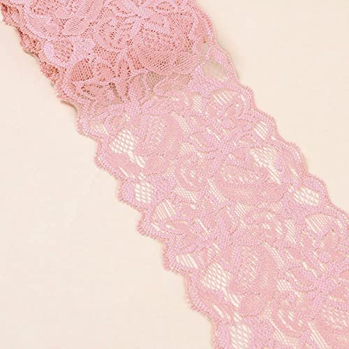 3 Yards Elastizität Spitzenbordüre Spitzenband,8cm Breite Bunte Spitzen-Blumen Borte Dekoband Zierspitze Zierband Spitzenstoff Spitzenborte für Nähen DIY Handwerk Kleidung Unterwäsche,Rosa