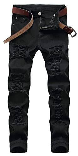 COOSVEN Men Ripped Jeans, Slim Fit Straight Leg, Denim Pants with Holes