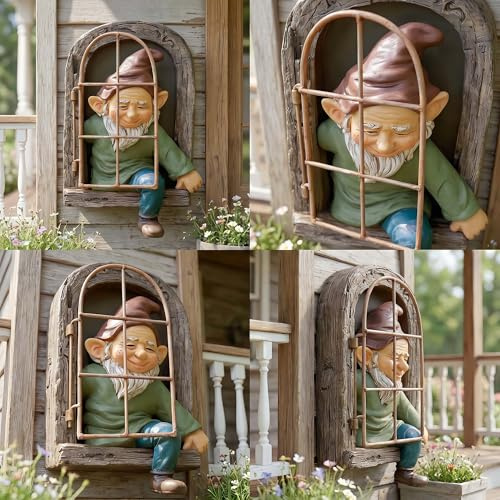 Euiroet 30,5 cm echter Zwerg Baum Gesicht Hugger Statue, Gartendekoration, Kletterdekoration, Outdoor, skurrile Feentür, Baum, Gesicht, Figur, Rasen, Terrasse, Dekoration, lustige Elfen, Peeker
