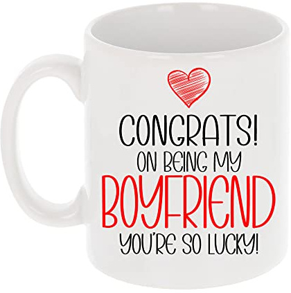 Funny Mug Congrats On Being My Boyfriend You're So Lucky Mug Gift Birthday Present Funny Coffee Cup Rude Tea Cup Novelty Gift for Him Cheeky (Boyfriend, You're So Lucky)