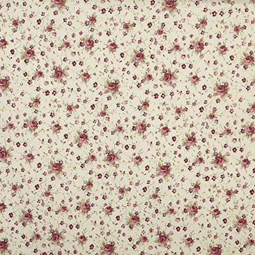 Kt KILOtela - Tissu en toile imprimée, décoration, tapisserie, coussins, rideaux, couvre-lit, sacs, nappes, travaux manuels, 100 cm de long x 280 cm de large, fleurs, rose, rouge - 1 mètre