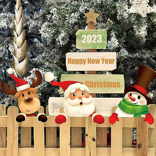 Weihnachtsmotiv Peep-Zaun-Dekoration, Weihnachtszaun, lustiger Elch, Schneemann und Weihnachtsmann, Hofschild für Gartenzaun-Dekorationen, Outdoor-Weihnachtsdekoration