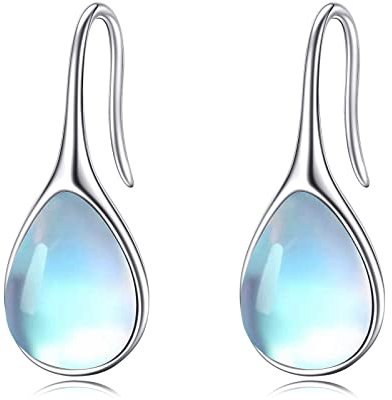Mondstein Ohrringe Pull-Through Ohrringe Sterling Silber Mondstein Einfädler Lange Piercing Ohrlinie Ohrtropfen Ohrschmuck für Damen (Moonstone)