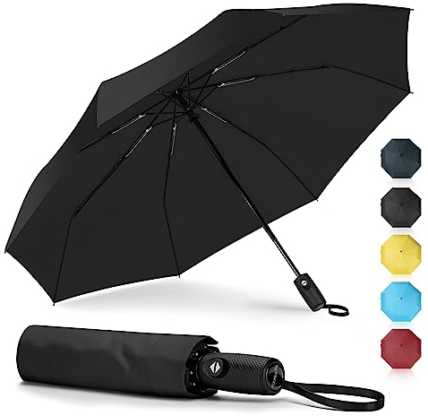 ZOMAKE Automatik Auf Und Zu Regenschirm - Taschenschirm Faltbar,Schwarz Klein Umbrella Sturmfest,Kompakt Leichter Schirm Für Damen Herren Und Familie(Schwarz)