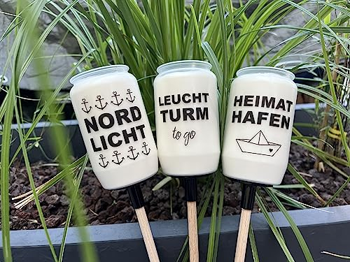GARTENFACKEL Nordlicht Leuchtturm to go Heimathafen Boot Kerze Kerzen Geschenkidee lächeln lachen Gartenfeier Balkon (3er Set)