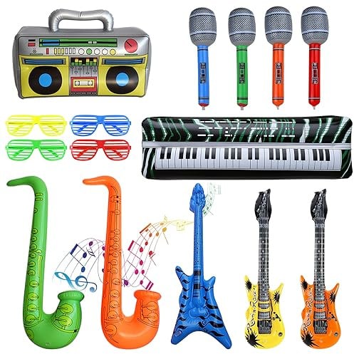 15er-Pack aufblasbares Rockstar-Spielset | Aufblasbares Musikinstrument-Spielset, aufblasbares Gitarren-Saxophon-Mikrofon, Partyzubehör, Karnevals-Partyspielzeug