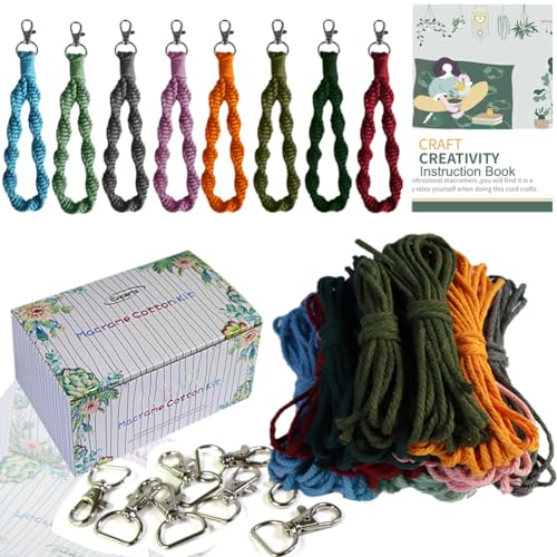 Makramee Set für Anfänger mit Anleitung 3mm Makramee Garn Set Makramee DIY Set Schlüsselanhänger Makramee Garn Set Mit Makramee Zubehör für Makramee Armband,Makramee Anhänger,Makramee Anfänger Set
