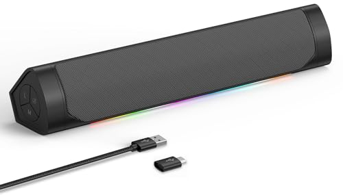 Casse per PC, Altoparlante Bluetooth Soundbar, Soundbar PC avec RGB per Computer con Audio Stereo Surround Music Box per Desktop, Laptop, Telefono, Tablet - Plug and Play (Grigio)