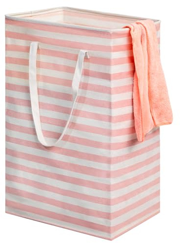 OLYREO 75L Collapsible Laundry Basket Washing Basket for Clothes Pink | Cotton Foldable Laundry Hamper with Handle for Clothes Toy Storage in Laundry Room Bathroom