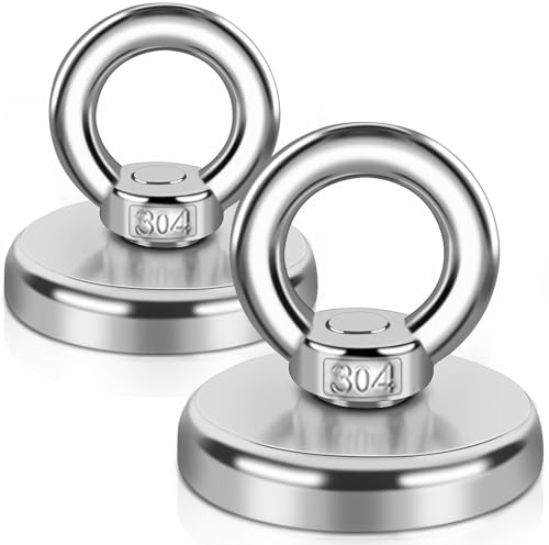 Magnete Stark, 80KG Neodym Magnete Extra Stark Magnetfischen, Stark Neodym Ösenmagnet Magnethaken, Neodymium Magnet mit Senkloch-Augenschraube für Werkstatt, Teichbergung, Kreuzfahrt 2Stück 48mm