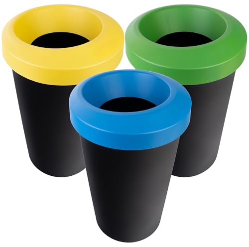 KADAX Lot de poubelles pour tri sélectif, rond, en plastique robuste, poubelle de tri, poubelle de tri des déchets (3 x 45 l)