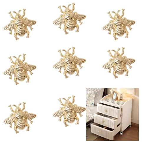 MOROBOR Gold Bee Drawer Knobs, 8PCS Metal Zinc Alloy Single Hole Knobs Bee Theme Insect Drawer Pull Creative Furniture Handle with Screws for Cabinet Wardrobe Drawer Dresser