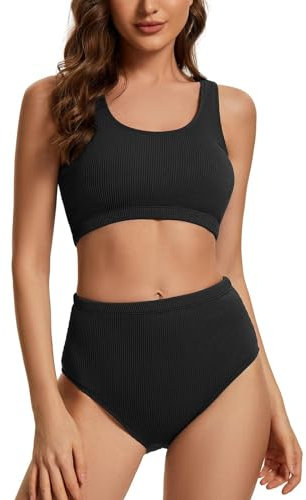 Bikini Triangel Türkis Einfarbiges, modisches, lässiges Streifen-Bikini-Badeanzug-Set für Damen Triangel Bikini Hose (Black, S)