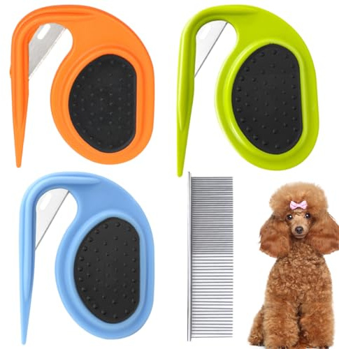 TYXHXTF Lot de 4 Coupe Noeud Chat Poil Long, Peigne de Toilettage d’Animaux de Compagnie, Brosse Chien Poil Long, pour Chiens et Chats avec Cheveux Emmêlés