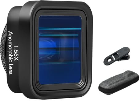 Andoer Anamorphotisches Filmobjektiv für Smartphone, 1,55-faches Deformationsfilmobjektiv, Telefon-Filmobjektiv mit universellen Objektivclips, Tragetasche