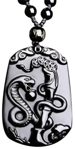 HIJONES Collier Pendentif Animaux du Zodiaque Chinois pour Femmes Hommes en Obsidienne Noire 12 Signes Amulette Talisman Chaîne De Perles Ajustable Serpent