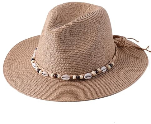 Sommerhut für Damen, Strohhut mit natürlicher Muschel, Muschelhut, Outdoor, Urlaub, Eltern-Kind-Hut, Panama-Strand-Sonnenhut, khaki, 52-54CM Kids