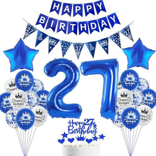 deko 27. Geburtstag Dekoration,Blau Tortendeko Geburtstag 27 Jahre mann Party Deko 27 frauen mann,luftballons 27. frauen,Blau Geburtstagsdeko 27 Jahre Männer ballon