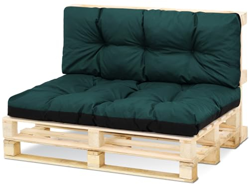 Amazinggirl Palettenkissen Outdoor Kissen Set: Rückenkissen 40x120 cm und Sitzkissen 80x120 cm - Auflagen für Paletten Europaletten Palettensofa und Palettenmöbel Palettenpolster Grün