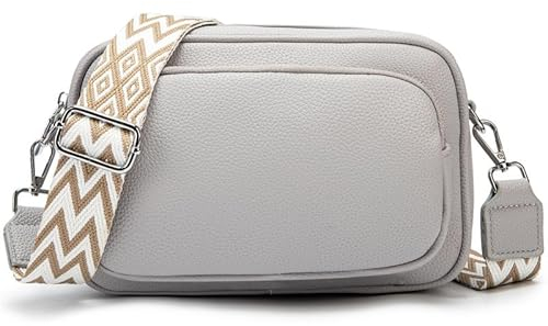NIYUTA Damen Umhängetasche Leder Crossbody Bag Damen Handtasche Damen, Schultertaschen Damen Abnehmbarem Schultergurt Taschen mit Breitem Schultergurt Grau