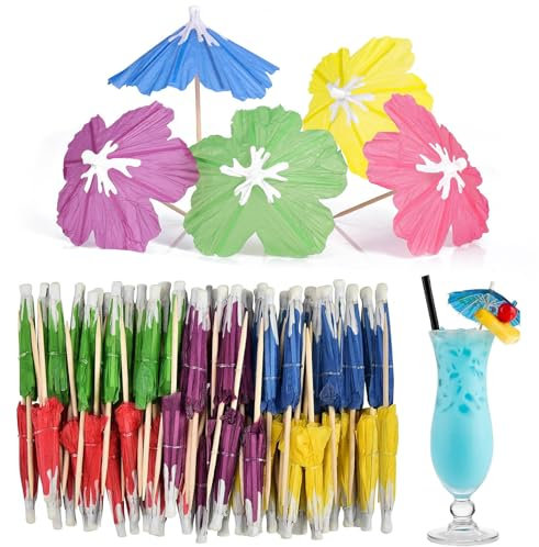 Auiremrti Parapluies à boissons, parapluies à cocktail, mini cure-dents en papier pour bars tropicaux, décorations de fête hawaïennes sur la plage, la piscine