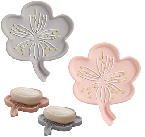 2 Pièces Porte Savons, Porte-Savon en Silicone en Forme de Fleur, Design Antidérapant, pour Salle de Bain, Cuisine, Salle de Douche, Buanderie, Égouttoir à Savon,Nettoyage Facile