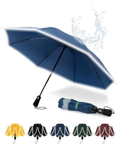 Chakipee Regenschirm Groß Sturmfest Reflektierend für Herren und Damen – Taschenschirm Automatik Auf und Zu Reise Schirm Kompakter Tragbarer, Taschenschirme 210T Beschichtung 106 cm Spannweite