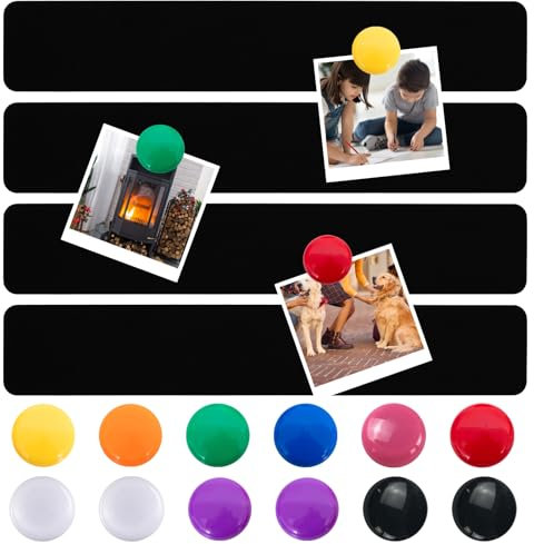 Magnetic Stainless Black Boards Strips 30 x 5 cm Self-Adhesive Memo Board Metal Magnet Board with 12 Colorful Magnets for Office Photo Wall 4 Pcs