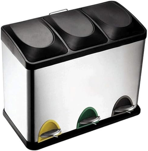 3 in 1 Stainless Steel Trash Can with Triple Foot Pedal Eco Friendly Garbage Bin for Waste Sorting and Environmental Protection