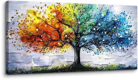 MHARTK66 Tableau Decoration Murale Salon Moderne, 50x100 cm Grand Impression sur Toile, Cadre Decoration Murale Arbre de Vie Coloré, Abstrait Décoration de Chambre Salle De Bain Maison Décorations