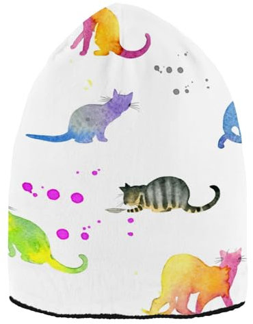 Niedliche coole Katzenski-Mütze, Unisex, warm, dick, faltbar, Niedliche, coole Katze, weiß, Einheitsgr��e